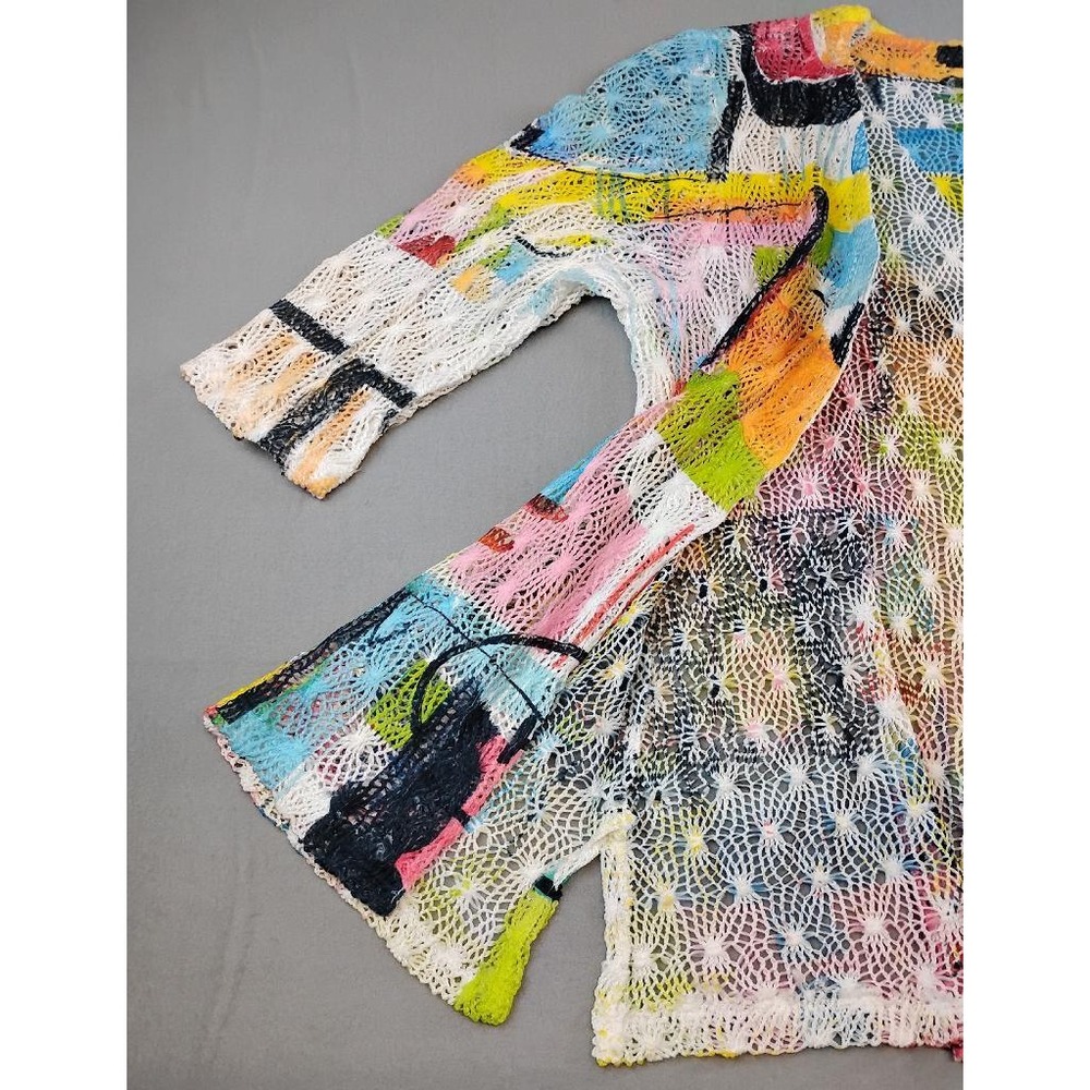Impulse California Women XL Abstract Crochet Knit Funky Cardigan Color Glam Art - Picture 4 of 8